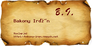 Bakony Irén névjegykártya